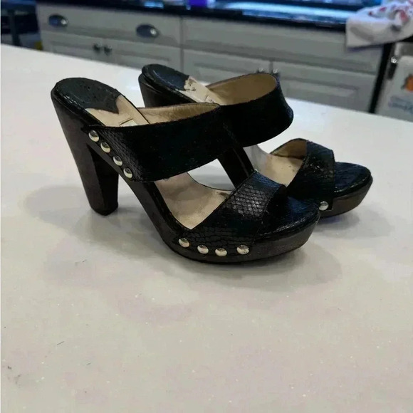 Jimmy Choo Ulrika Black Leather Snakeskin Wood Sandals High Heel Size EU 38 US 8 - Picture 7 of 12